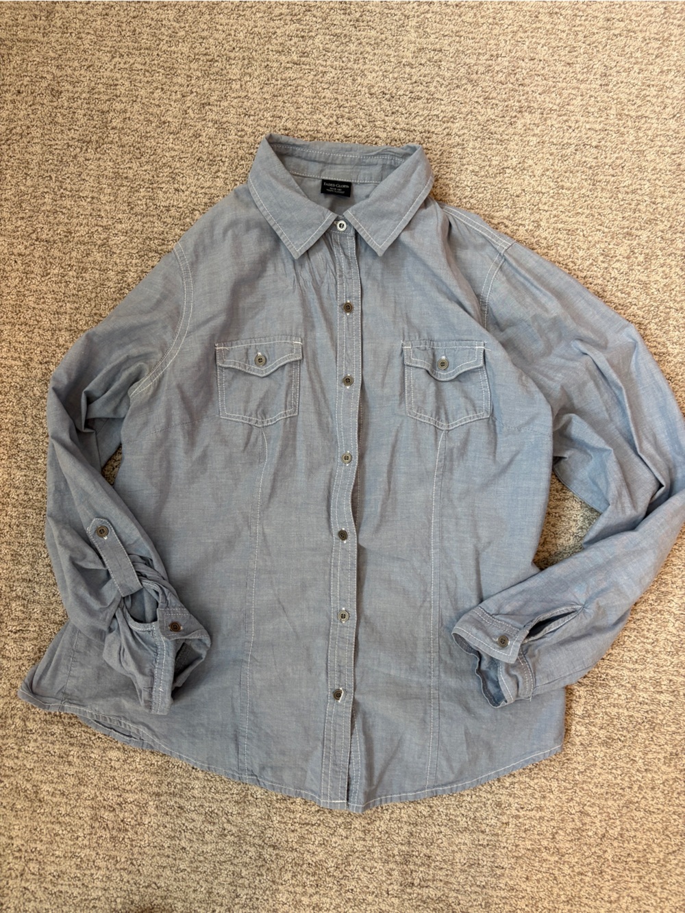 Women’s Faded Glory Denim Button Down Shirt 100% Cotton Size Medium M 8-10
